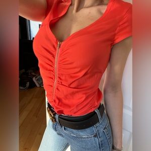 Zip front ruched bebe bodysuit